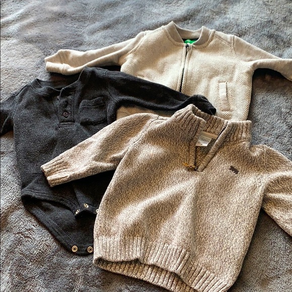 Baby boy clothes - gray sweaters, henley - Picture 1 of 4